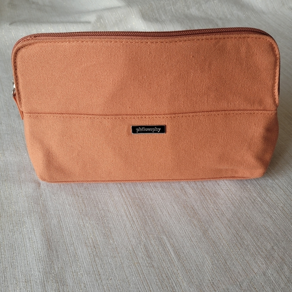 Philosophy Coral Canvas Cosmetic Pouch with Metal Logo
